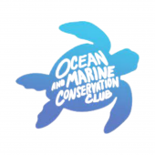 The Ocean and Marine Conservation Club Logo: features a blue turtle over a gray background with "Ocean and Marine Conservation Club" written over its shell.